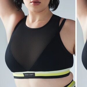 Savage X Fenty Black Mesh Sports Bra with Yellow-Accent Band